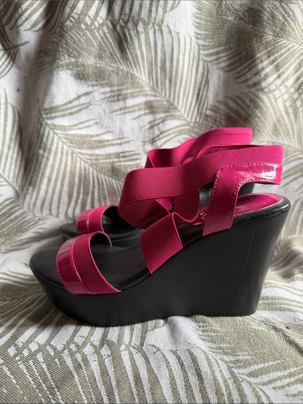 Charles By Charles David Hot Pink Elastic Strap Wedge Sandals